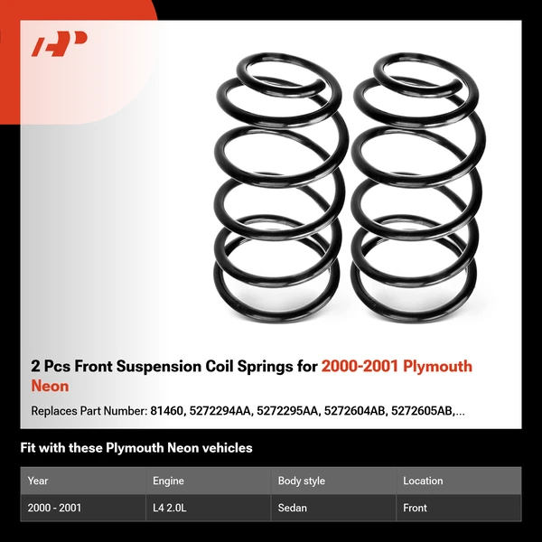 2 Pcs Front Suspension Coil Springs for 2000-2001 Plymouth Neon