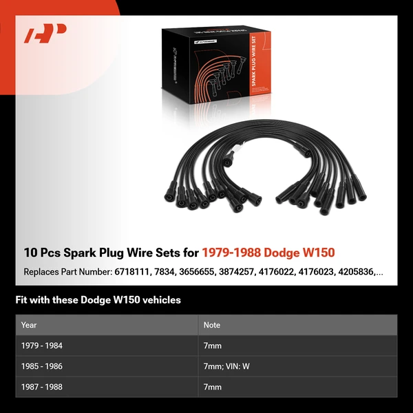 10 Pcs Spark Plug Wire Sets for 1979-1988 Dodge W150