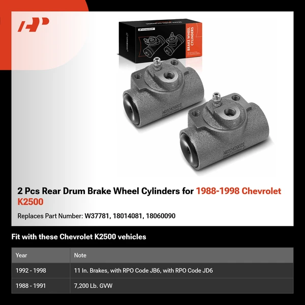 2 Pcs Rear Drum Brake Wheel Cylinders for 1988-1998 Chevrolet K2500