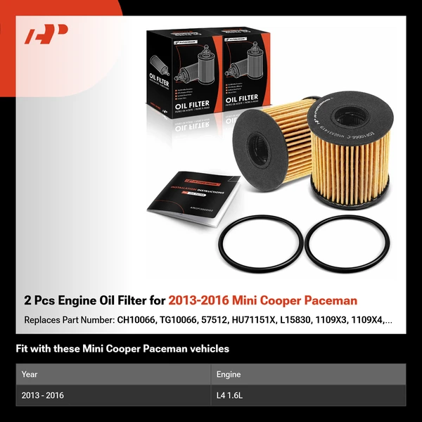 2 Pcs Engine Oil Filter for 2013-2016 Mini Cooper Paceman