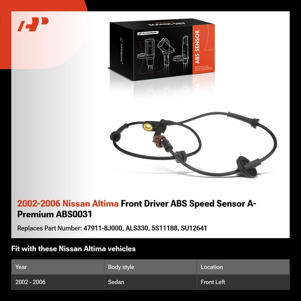2002-2006 Nissan Altima Front Driver ABS Speed Sensor A-Premium ABS0031