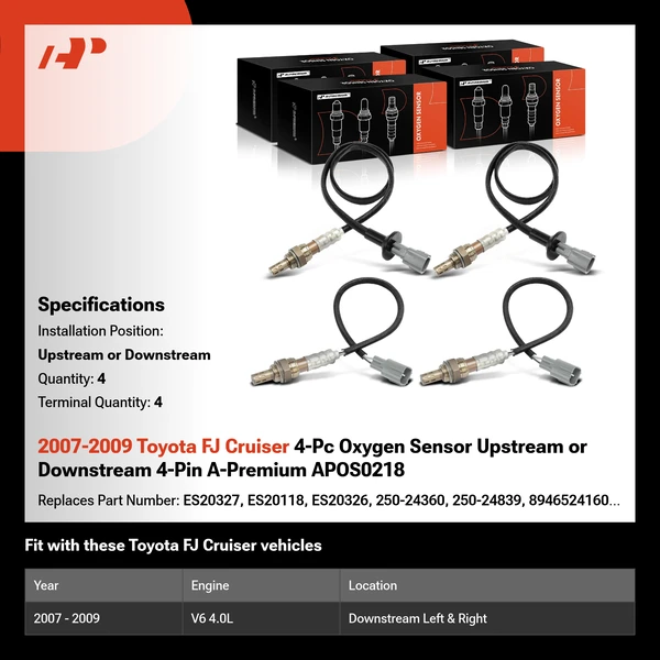 2007-2009 Toyota FJ Cruiser 4-Pc Oxygen Sensor Upstream or Downstream 4-Pin A-Premium APOS0218