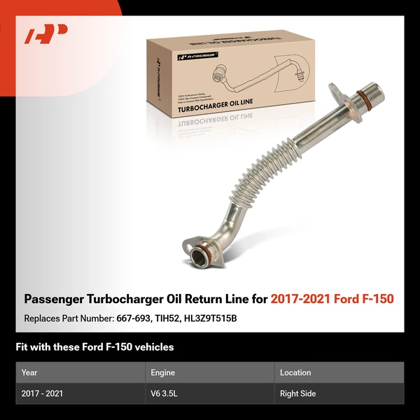 Passenger Turbocharger Oil Return Line for 2017-2021 Ford F-150