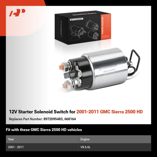 12V Starter Solenoid Switch for 2001-2011 GMC Sierra 2500 HD