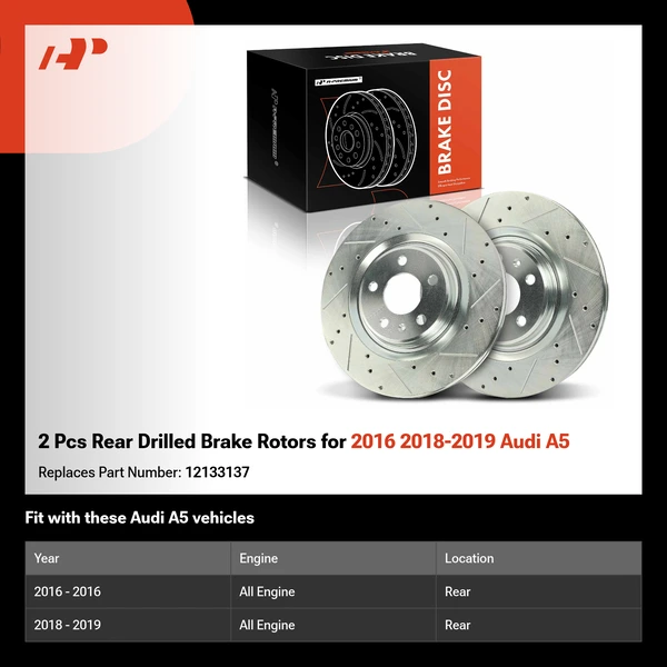 2 Pcs Rear Drilled Brake Rotors for 2016 2018-2019 Audi A5