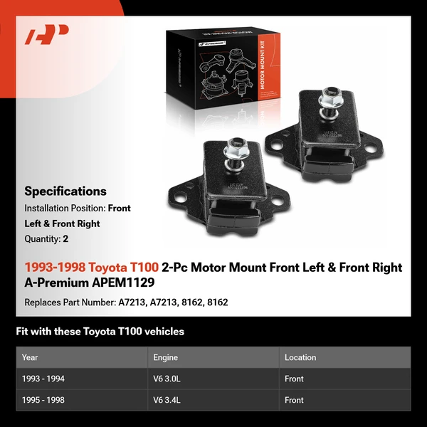 1993-1998 Toyota T100 2-Pc Motor Mount Front Left & Front Right A-Premium APEM1129
