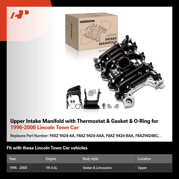 Upper Intake Manifold with Thermostat & Gasket & O-Ring for 1996-2000 Lincoln Town Car