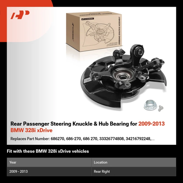 Rear Passenger Steering Knuckle & Hub Bearing for 2009-2013 BMW 328i xDrive