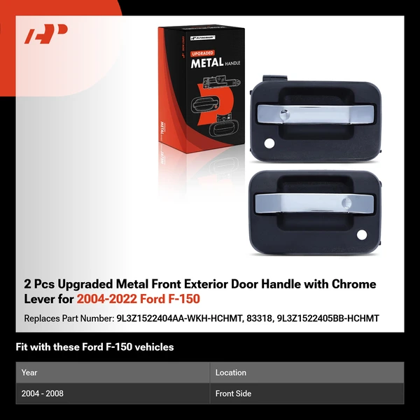 2 Pcs Upgraded Metal Front Exterior Door Handle with Chrome Lever for 2004-2022 Ford F-150