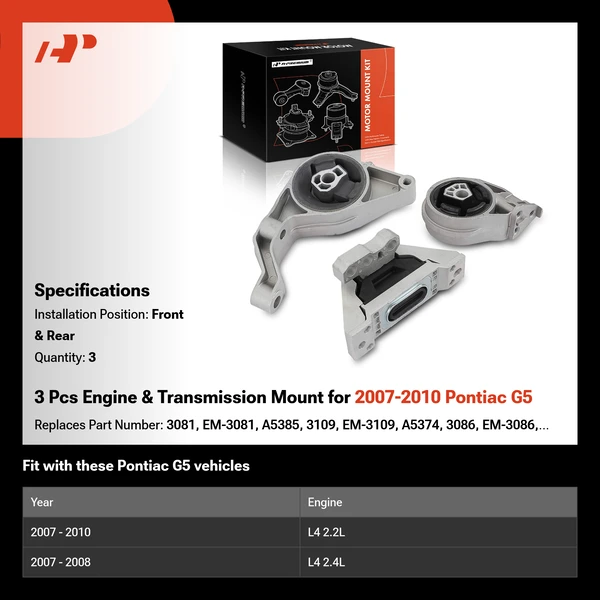 3 Pcs Engine & Transmission Mount for 2007-2010 Pontiac G5