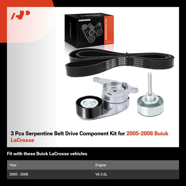 3 Pcs Serpentine Belt Drive Component Kit for 2005-2008 Buick LaCrosse