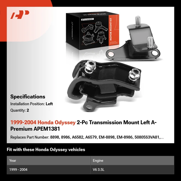 1999-2004 Honda Odyssey 2-Pc Transmission Mount Left A-Premium APEM1381