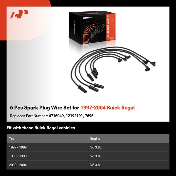 6 Pcs Spark Plug Wire Set for 1997-2004 Buick Regal