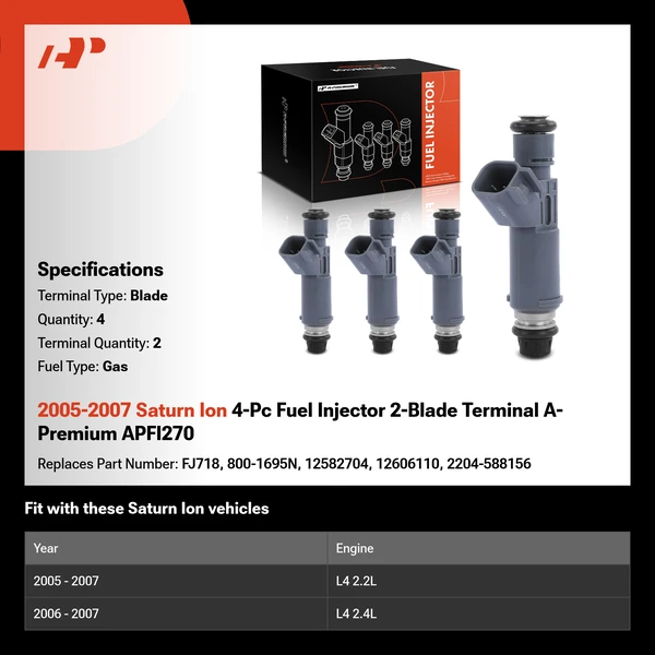 2005-2007 Saturn Ion 4-Pc Fuel Injector 2-Blade Terminal A-Premium APFI270