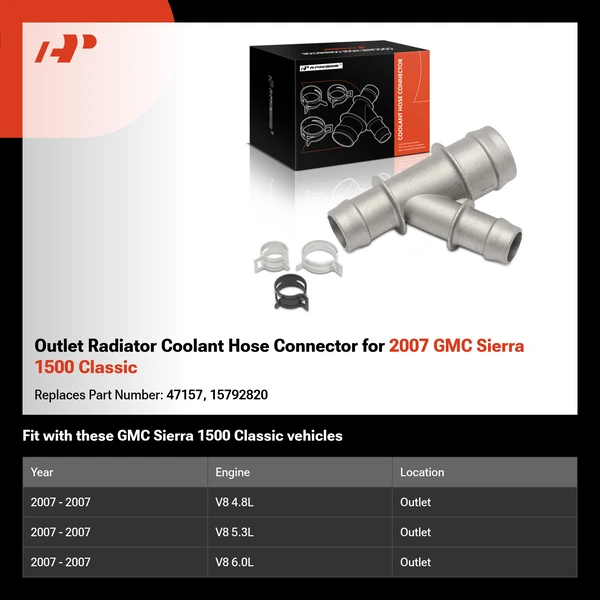 Outlet Radiator Coolant Hose Connector for 2007 GMC Sierra 1500 Classic