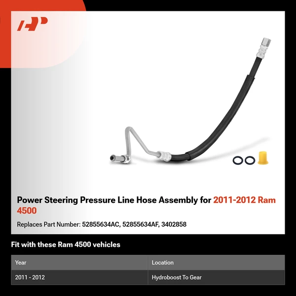 Power Steering Pressure Line Hose Assembly for 2011-2012 Ram 4500