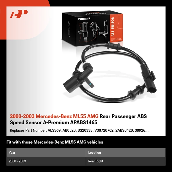2000-2003 Mercedes-Benz ML55 AMG Rear Passenger ABS Speed Sensor A-Premium APABS1465