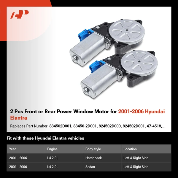 2 Pcs Front or Rear Power Window Motor for 2001-2006 Hyundai Elantra