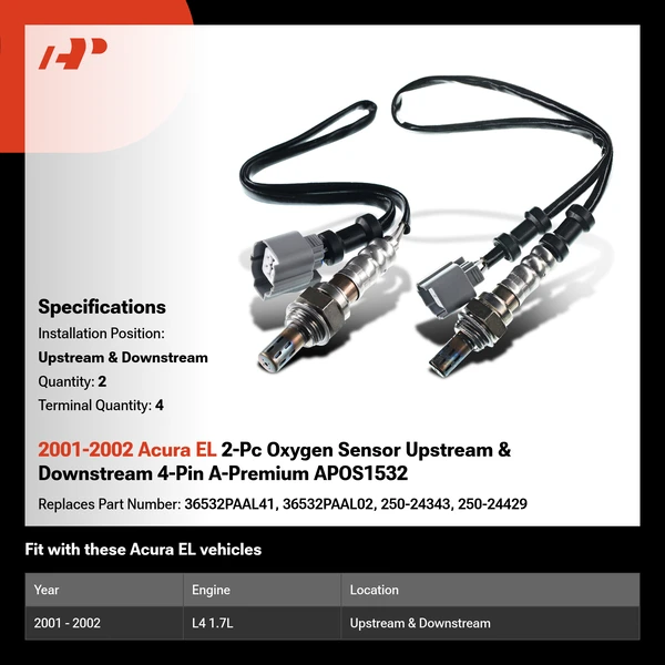 2001-2002 Acura EL 2-Pc Oxygen Sensor Upstream & Downstream 4-Pin A-Premium APOS1532