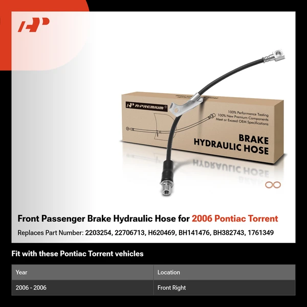 Front Passenger Brake Hydraulic Hose for 2006 Pontiac Torrent