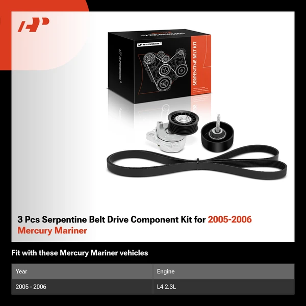 3 Pcs Serpentine Belt Drive Component Kit for 2005-2006 Mercury Mariner