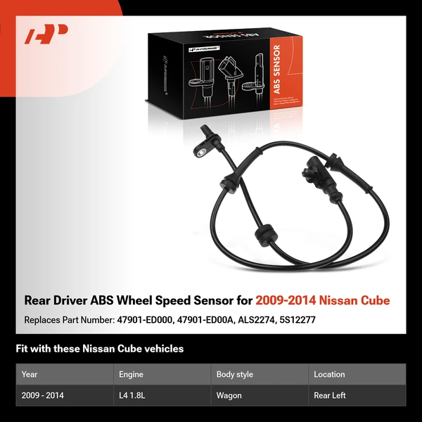 Rear Driver ABS Wheel Speed Sensor for 2009-2014 Nissan Cube
