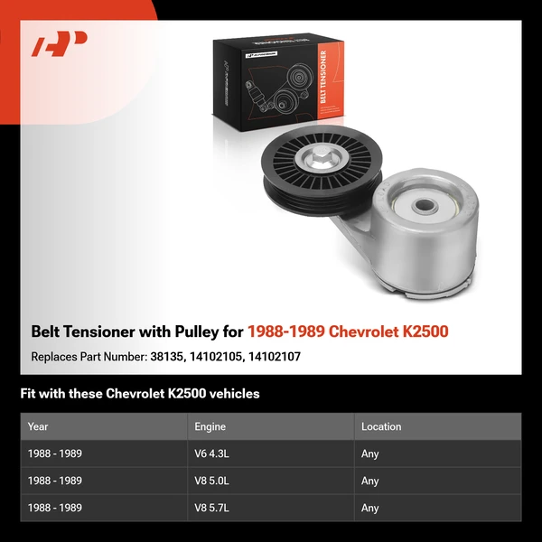 Belt Tensioner with Pulley for 1988-1989 Chevrolet K2500