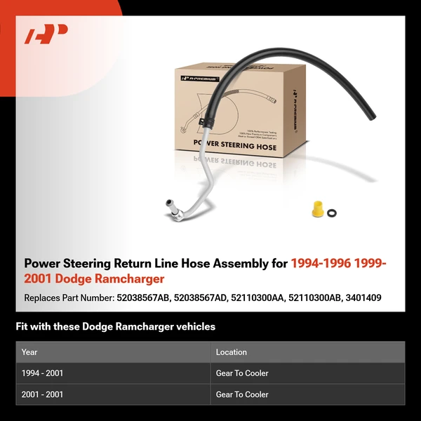 Power Steering Return Line Hose Assembly for 1994-1996 1999-2001 Dodge Ramcharger