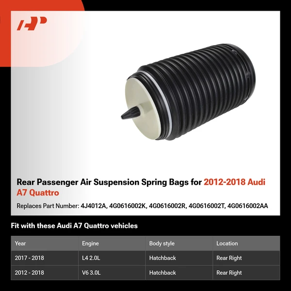 Rear Passenger Air Suspension Spring Bags for 2012-2018 Audi A7 Quattro
