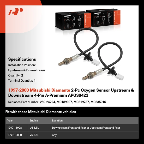 1997-2000 Mitsubishi Diamante 2-Pc Oxygen Sensor Upstream & Downstream 4-Pin A-Premium APOS0423