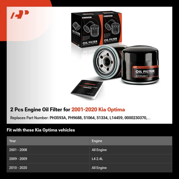2 Pcs Engine Oil Filter for 2001-2020 Kia Optima