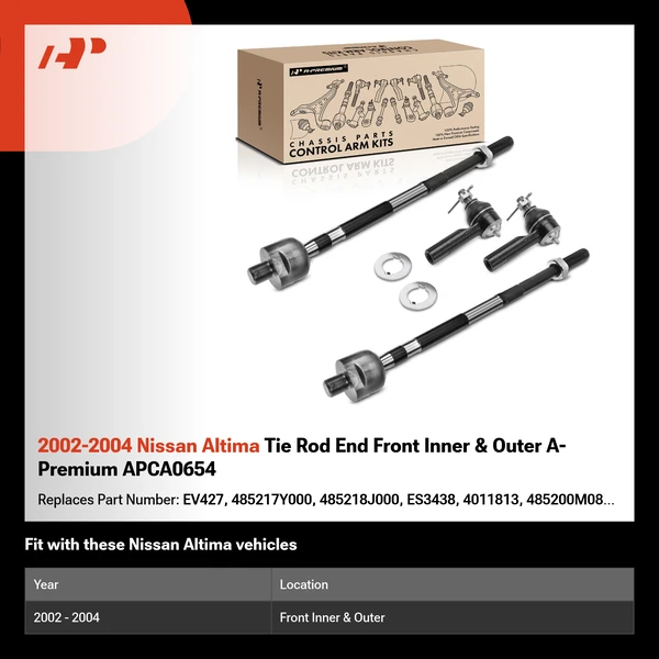 2002-2004 Nissan Altima Tie Rod End Front Inner & Outer A-Premium APCA0654