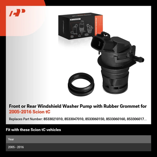 Front or Rear Windshield Washer Pump with Rubber Grommet for 2005-2016 Scion tC