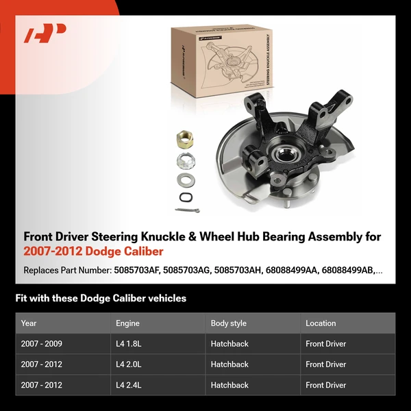 Front Driver Steering Knuckle & Wheel Hub Bearing Assembly for 2007-2012 Dodge Caliber