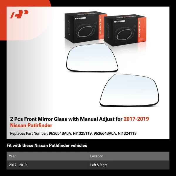 2 Pcs Front Mirror Glass with Manual Adjust for 2017-2019 Nissan Pathfinder
