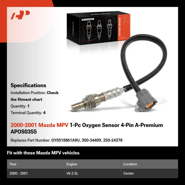 2000-2001 Mazda MPV 1-Pc Oxygen Sensor 4-Pin A-Premium APOS0355