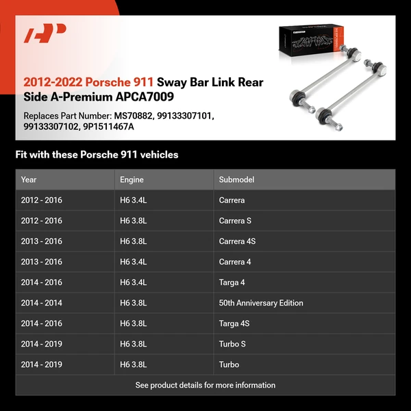 2012-2022 Porsche 911 Sway Bar Link Rear Side A-Premium APCA7009