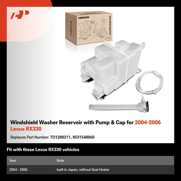 Windshield Washer Reservoir with Pump & Cap for 2004-2006 Lexus RX330