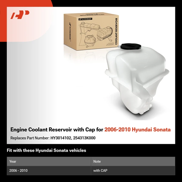 Engine Coolant Reservoir with Cap for 2006-2010 Hyundai Sonata