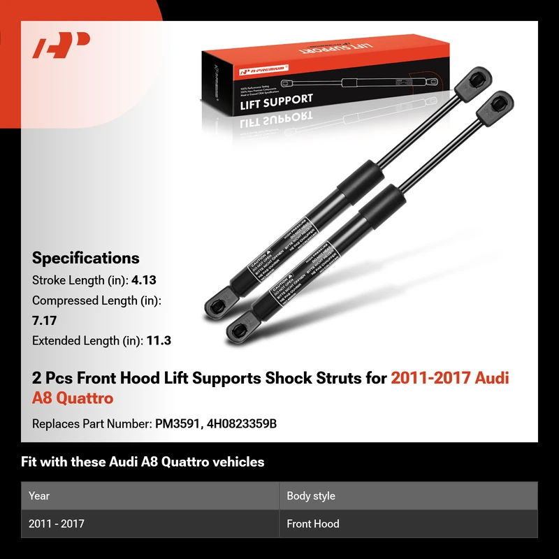 2 Pcs Front Hood Lift Supports Shock Struts for 2011-2017 Audi A8 Quattro