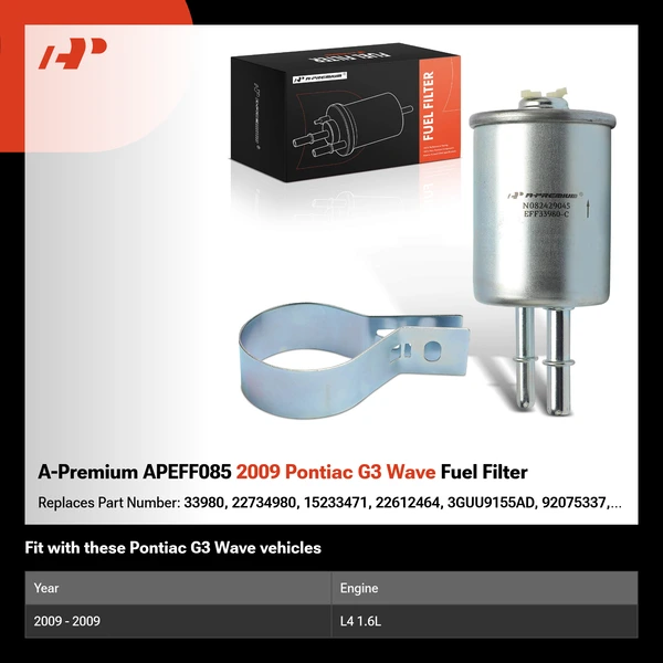 A-Premium APEFF085 2009 Pontiac G3 Wave Fuel Filter