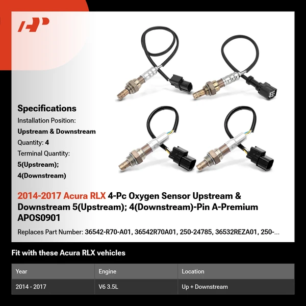 2014-2017 Acura RLX 4-Pc Oxygen Sensor Upstream & Downstream 5(Upstream); 4(Downstream)-Pin A-Premium APOS0901