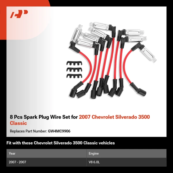 8 Pcs Spark Plug Wire Set for 2007 Chevrolet Silverado 3500 Classic