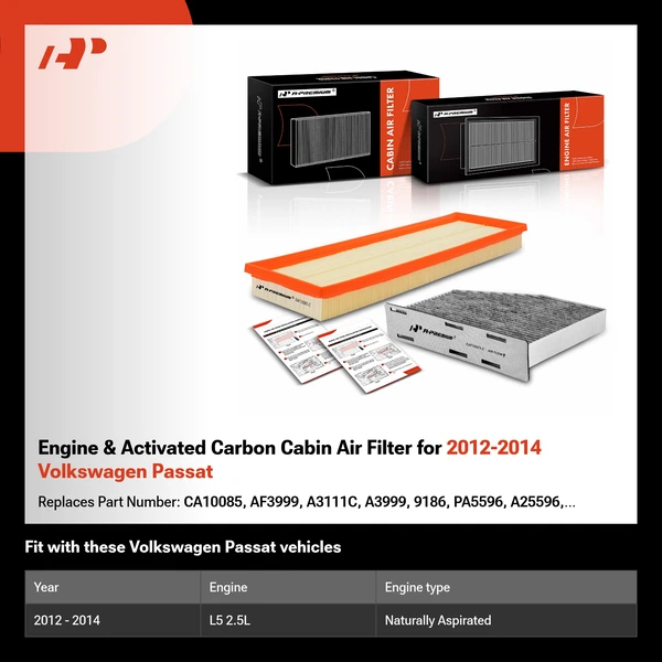 Engine & Activated Carbon Cabin Air Filter for 2012-2014 Volkswagen Passat