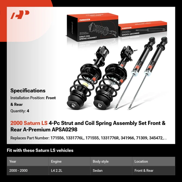 2000 Saturn LS 4-Pc Strut and Coil Spring Assembly Set Front & Rear A-Premium APSA0298