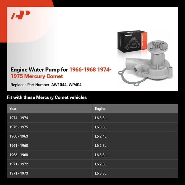 Engine Water Pump for 1966-1968 1974-1975 Mercury Comet