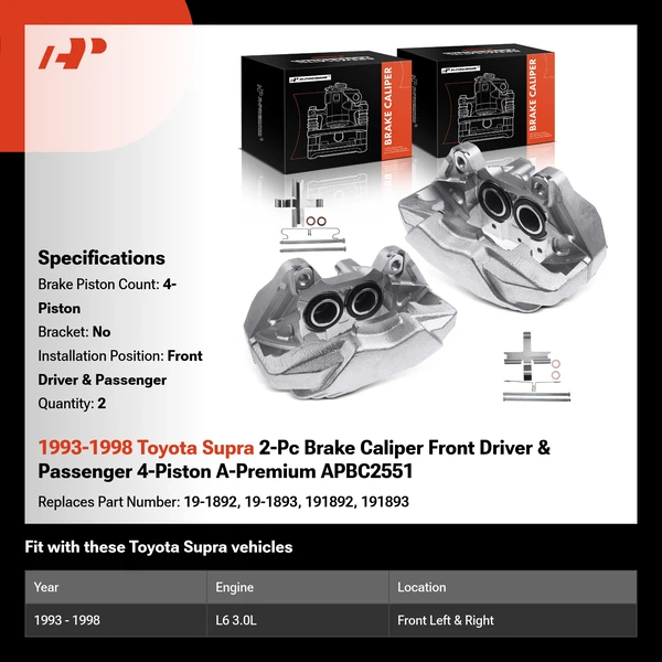 1993-1998 Toyota Supra 2-Pc Brake Caliper Front Driver & Passenger 4-Piston A-Premium APBC2551