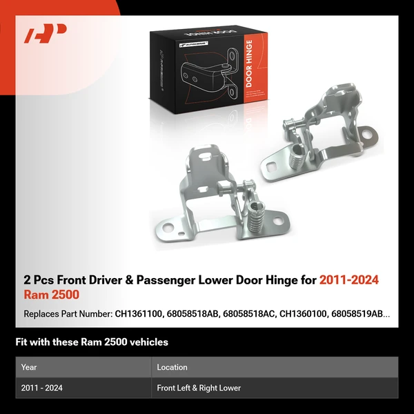 2 Pcs Front Driver & Passenger Lower Door Hinge for 2011-2024 Ram 2500