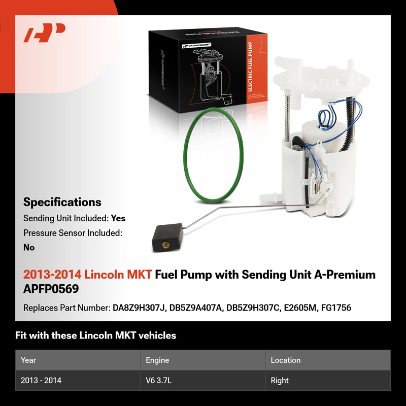 2013-2014 Lincoln MKT Fuel Pump with Sending Unit A-Premium APFP0569