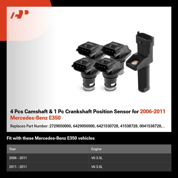 4 Pcs Camshaft & 1 Pc Crankshaft Position Sensor for 2006-2011 Mercedes-Benz E350
